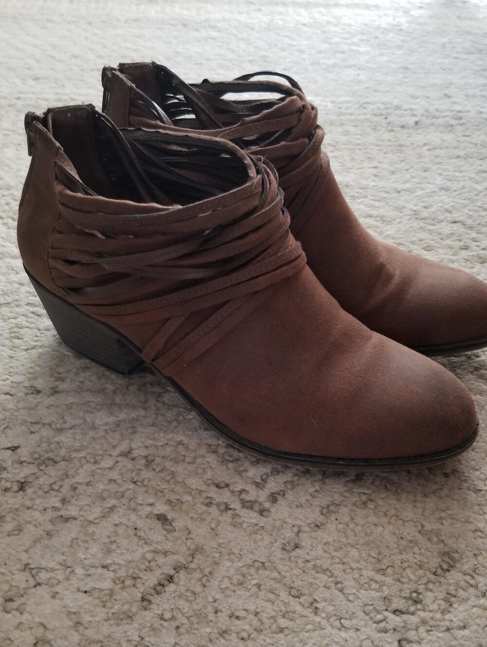 Fergalicious Brown Suede Ankle Booties with Wrapped Straps